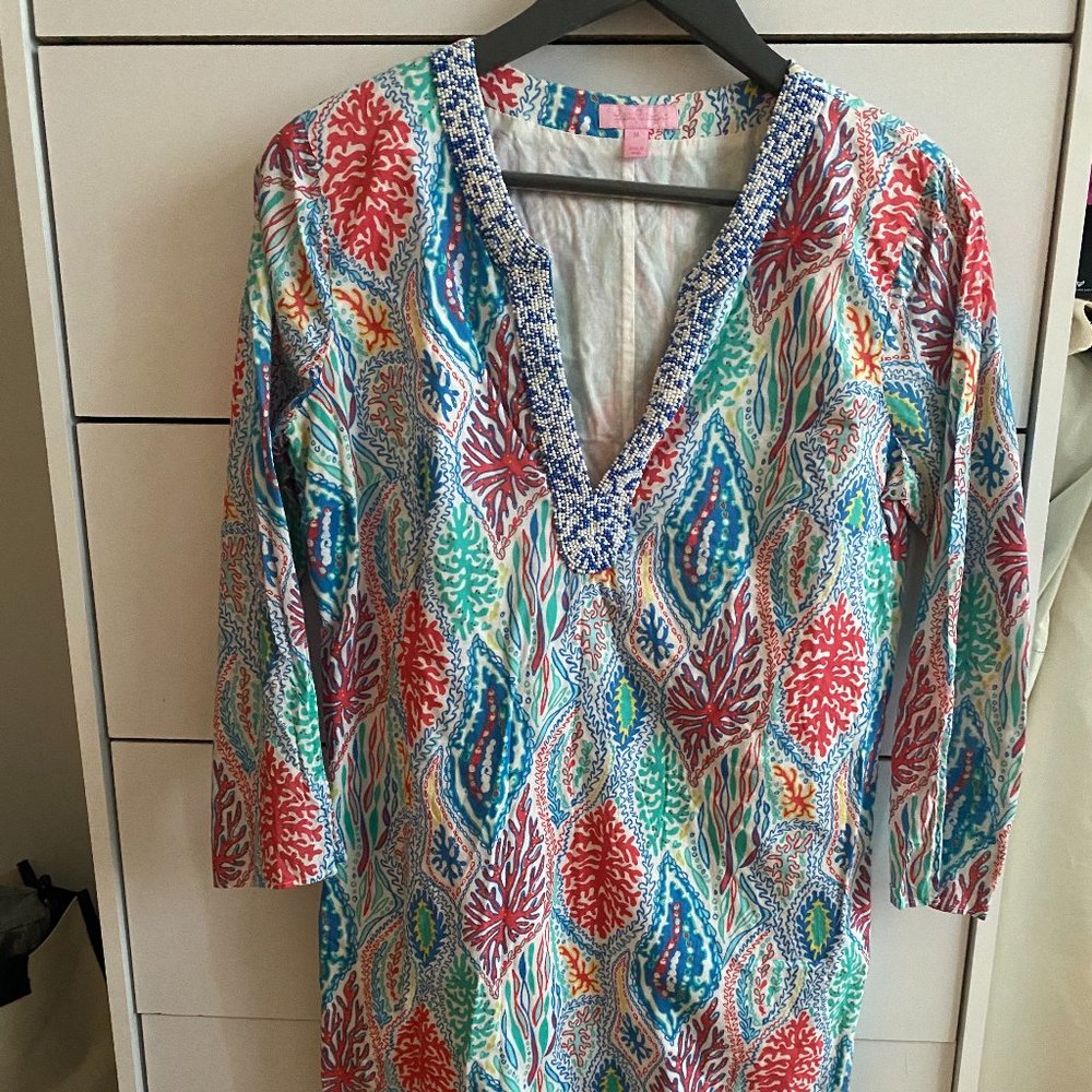 Lilly Pulitzer Courtney Multi Let Minnow Beaded Tunic Dress - Size Medium